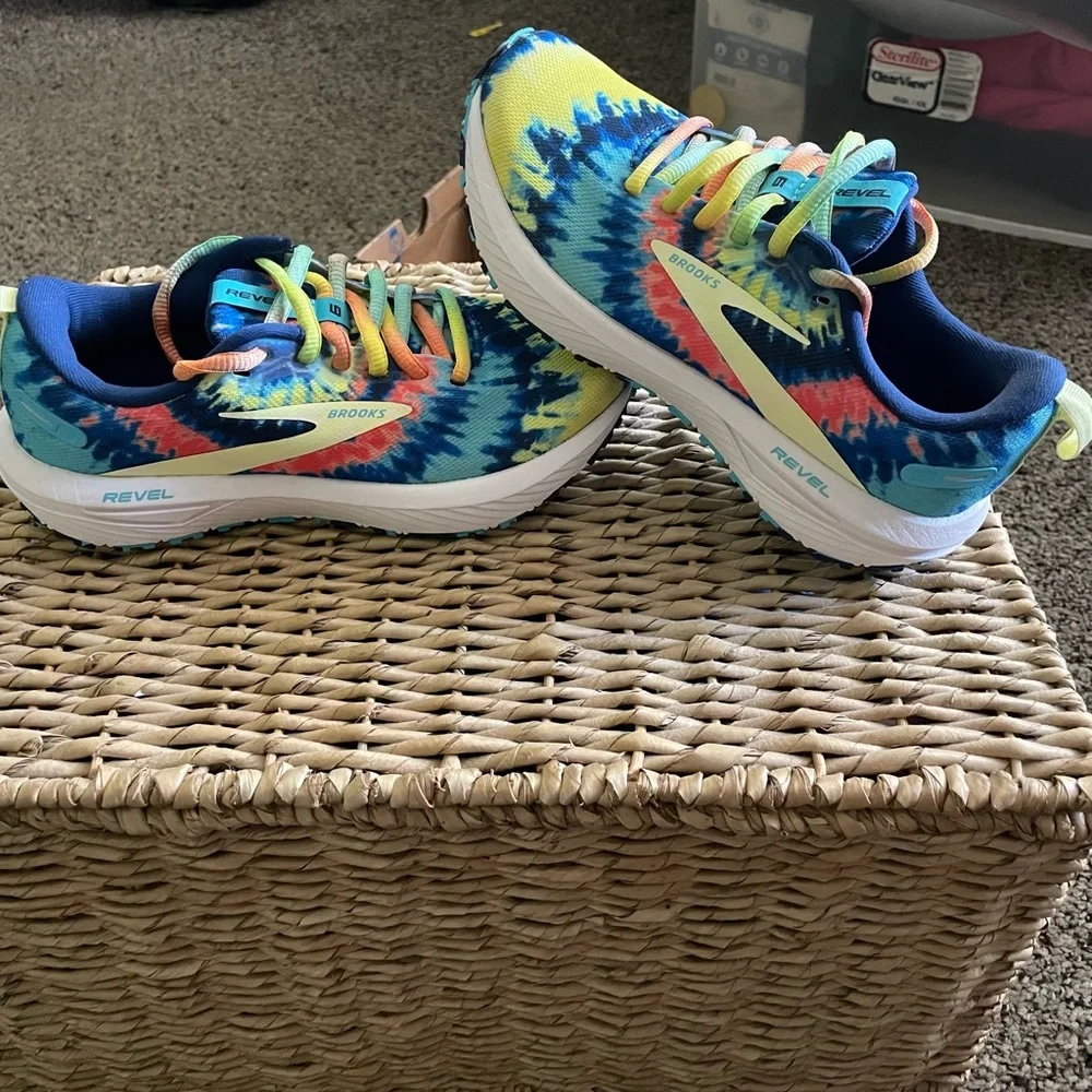 Brooks Revel Sneakers - Blue, Yellow, and Orange Tye Dye - Picture 2 of 9
